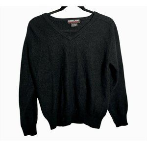 Kirkland Signature Mens Large 100% Cashmere Black V Neck Sweater GUC Warm Soft
